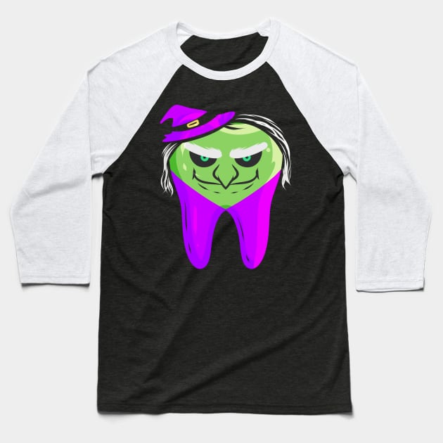 Evil Green Witch Tooth For Dentist On Halloween Baseball T-Shirt by SinBle